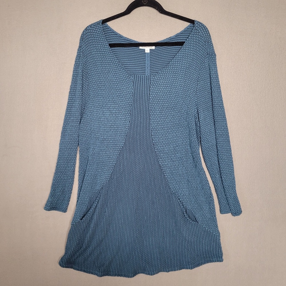NorthStyle Teal Blue Textured Knit Tunic Dress Pockets Size L - Picture 4 of 8